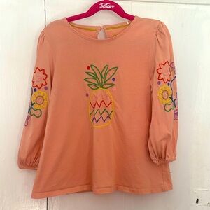 Mini Boden Coral Puneapple Embroidered Long Sleeve Tee